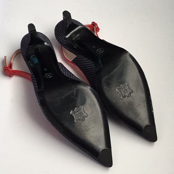 Peter Kaiser NWOT Size 9 Red Patent w/ Silver Dot Black Suede, Slingback Heels - Picture 2 of 6